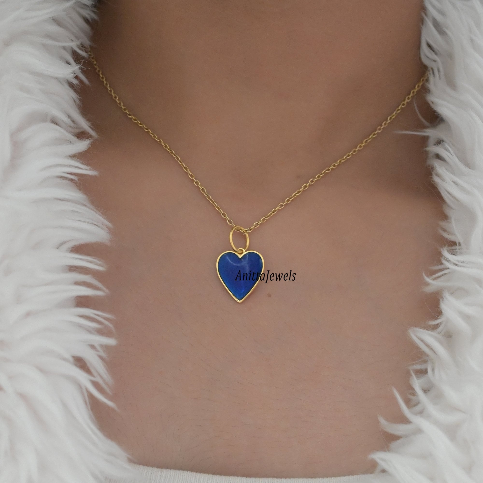 14K Gold Enamel Heart Charm Pendant: Handmade Solid Gold - View 3 - Anitta Jewels | SKU: etsy_1709104655