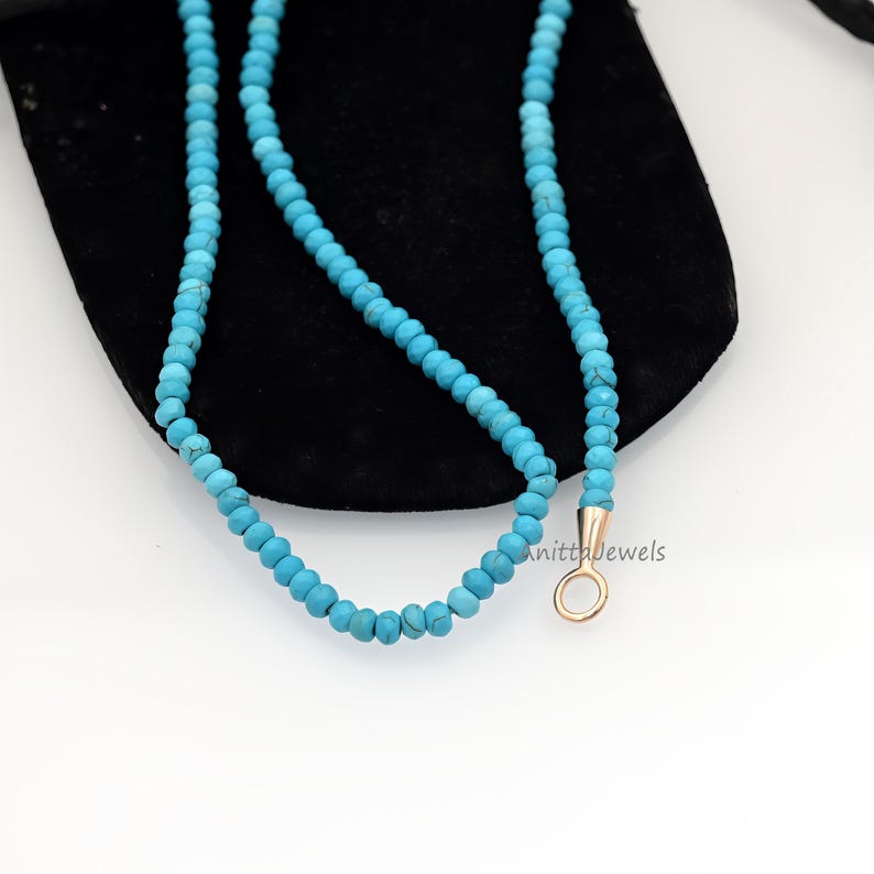 9K Gold Turquoise Bead Necklace: Gemstone Carabiner Clasp image 8