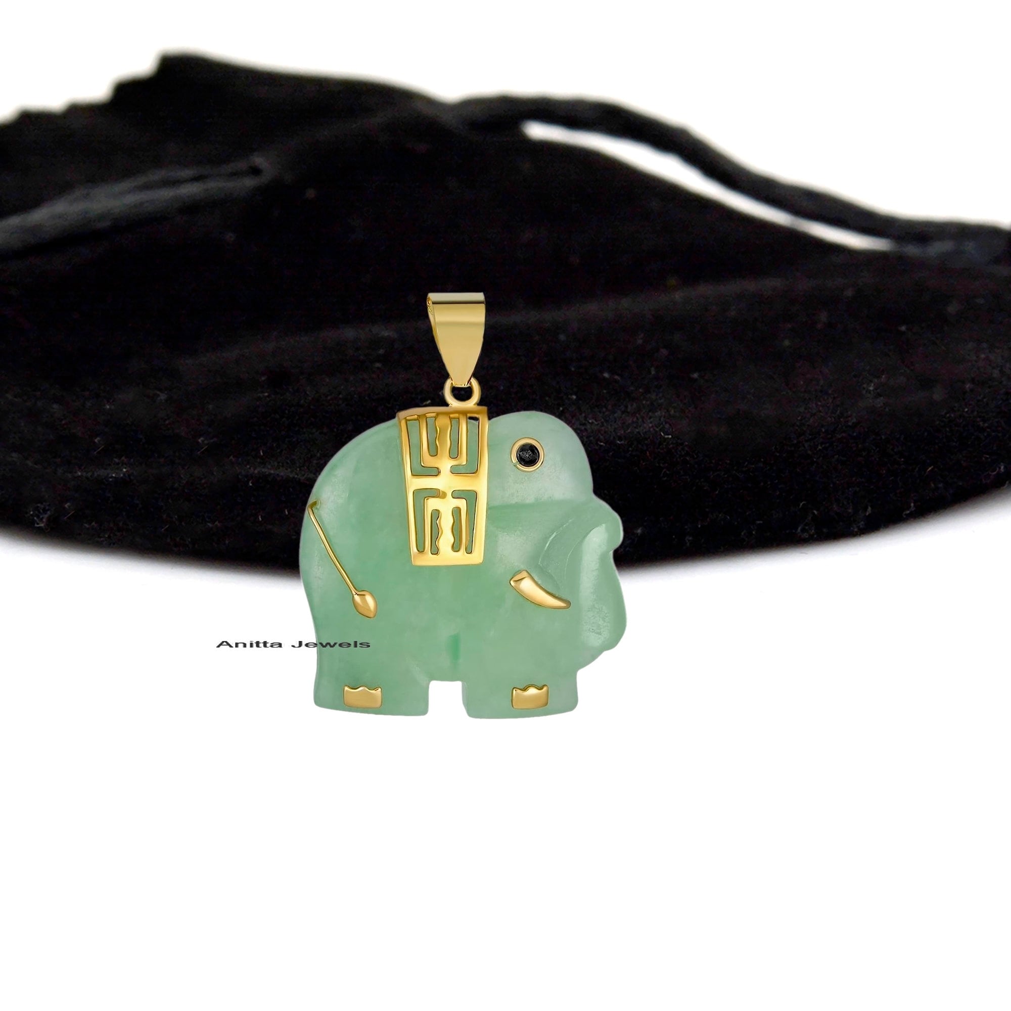 Hand Carved Malachite Elephant Charm: 925 Silver Pendant - View 6 - Anitta Jewels | SKU: etsy_1507370563