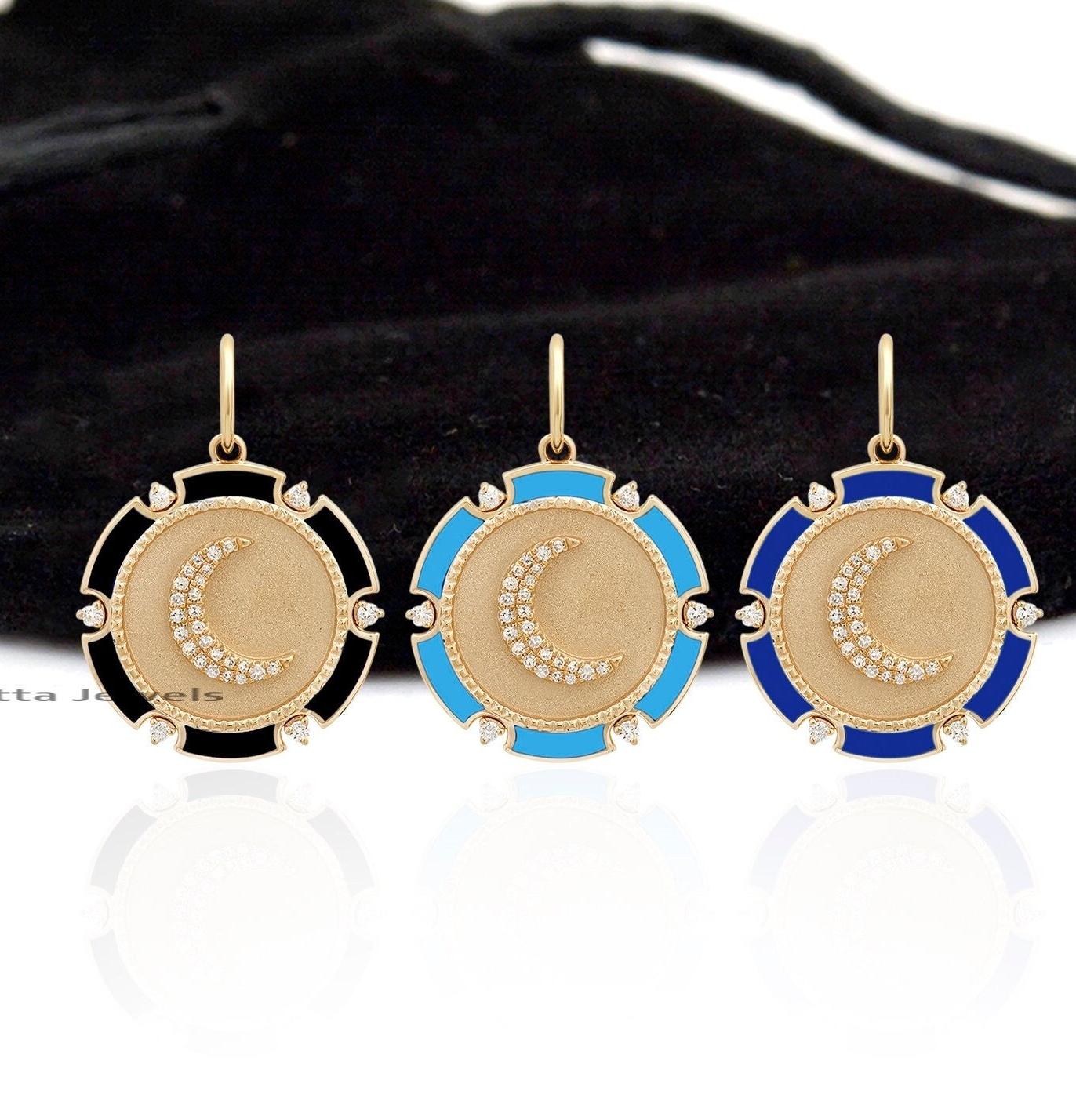 925 Silver Enamel Crescent Moon Diamond Pendant: Handmade Charm - View 2 - Anitta Jewels | SKU: etsy_1184595951