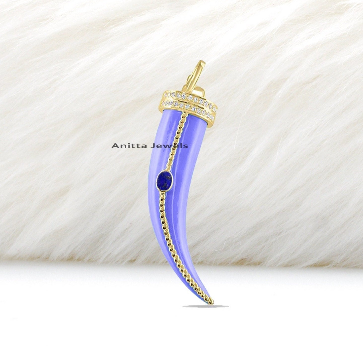 Diamond & Gemstone Horn Pendant: 925 Silver Tusk - View 7 - Anitta Jewels | SKU: etsy_1185223323