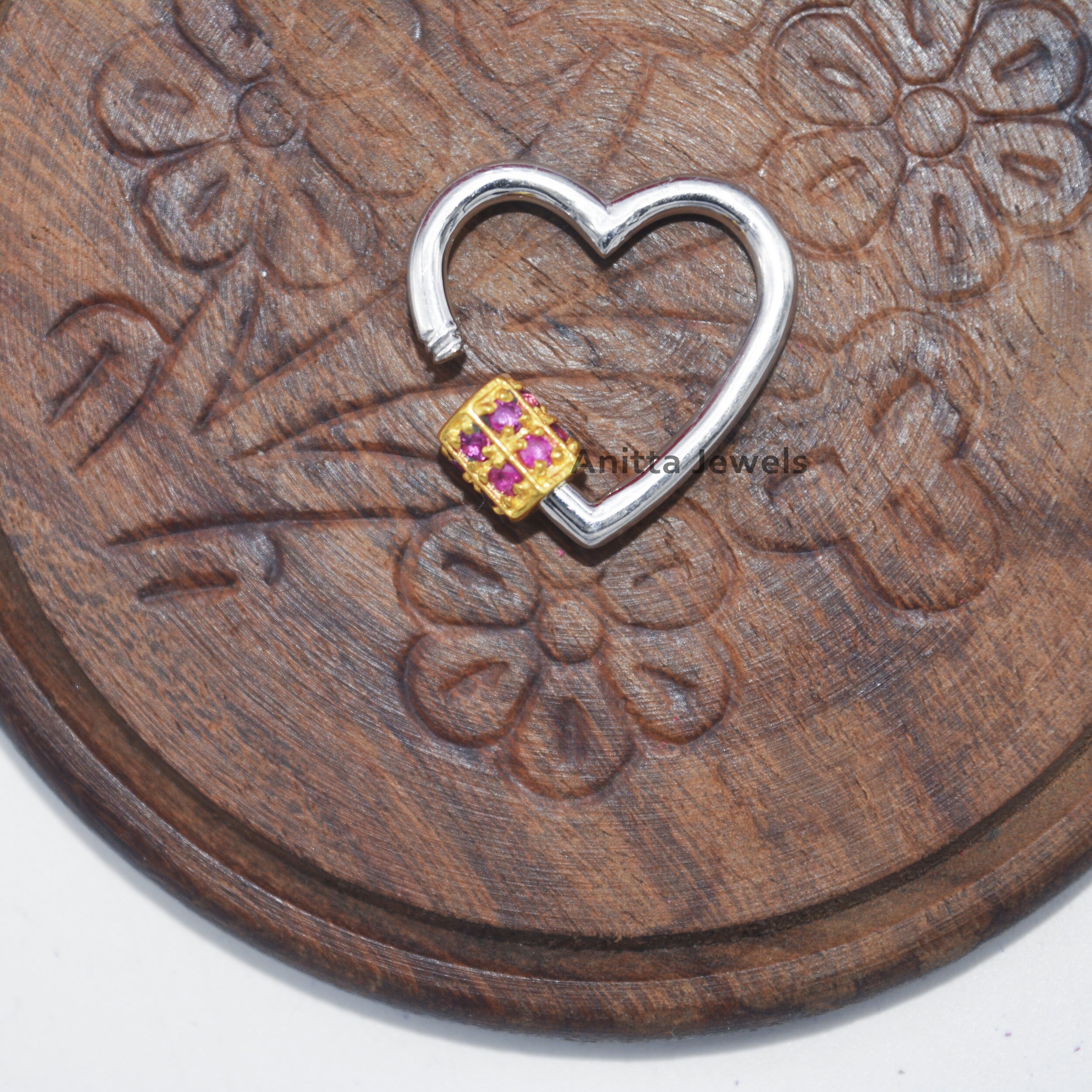 925 Silver Heart Carabiner Lock: Ruby Gemstone Jewelry Clasp (20 MM) - View 5 - Anitta Jewels | SKU: etsy_908315619