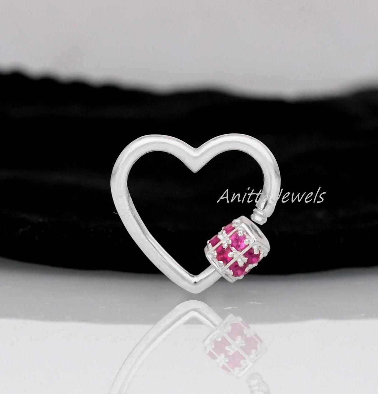 925 Silver Heart Carabiner Lock: Ruby Gemstone Jewelry Clasp (20 MM) - View 7 - Anitta Jewels | SKU: etsy_908315619