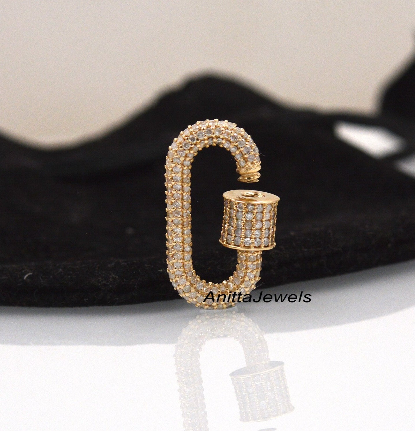 925 Silver Diamond Carabiner Lock: Handmade Oval Pendant (25*14 MM) - View 2 - Anitta Jewels | SKU: etsy_1084500518