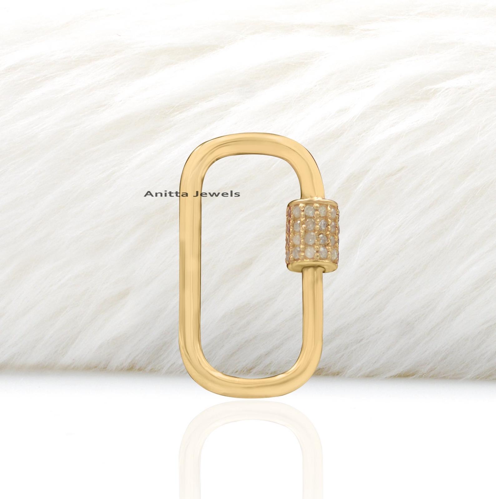 9K Gold Diamond Rectangle Carabiner Lock: Handmade Screw Lock - View 2 - Anitta Jewels | SKU: etsy_853598330