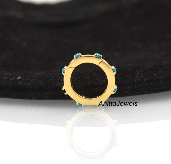 14k Gold Turquoise Round Charm Enhancer Lock (12 MM)