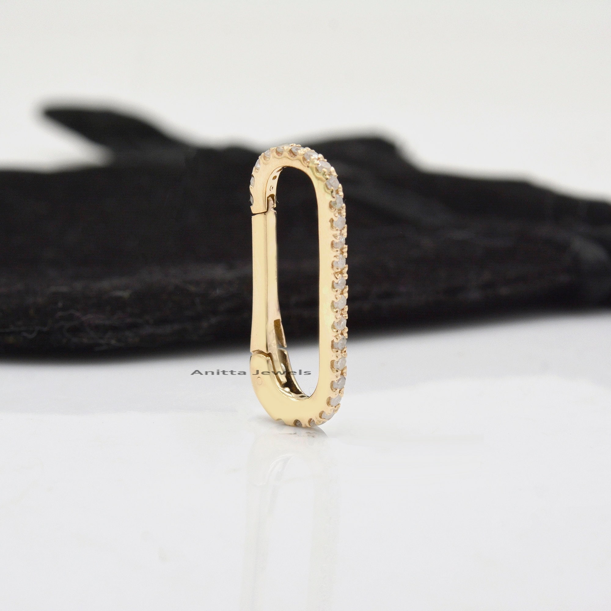 14K Gold Gemstone Oval Push Lock: Handmade Enhancer Charm Holder - View 4 - Anitta Jewels | SKU: etsy_766665464