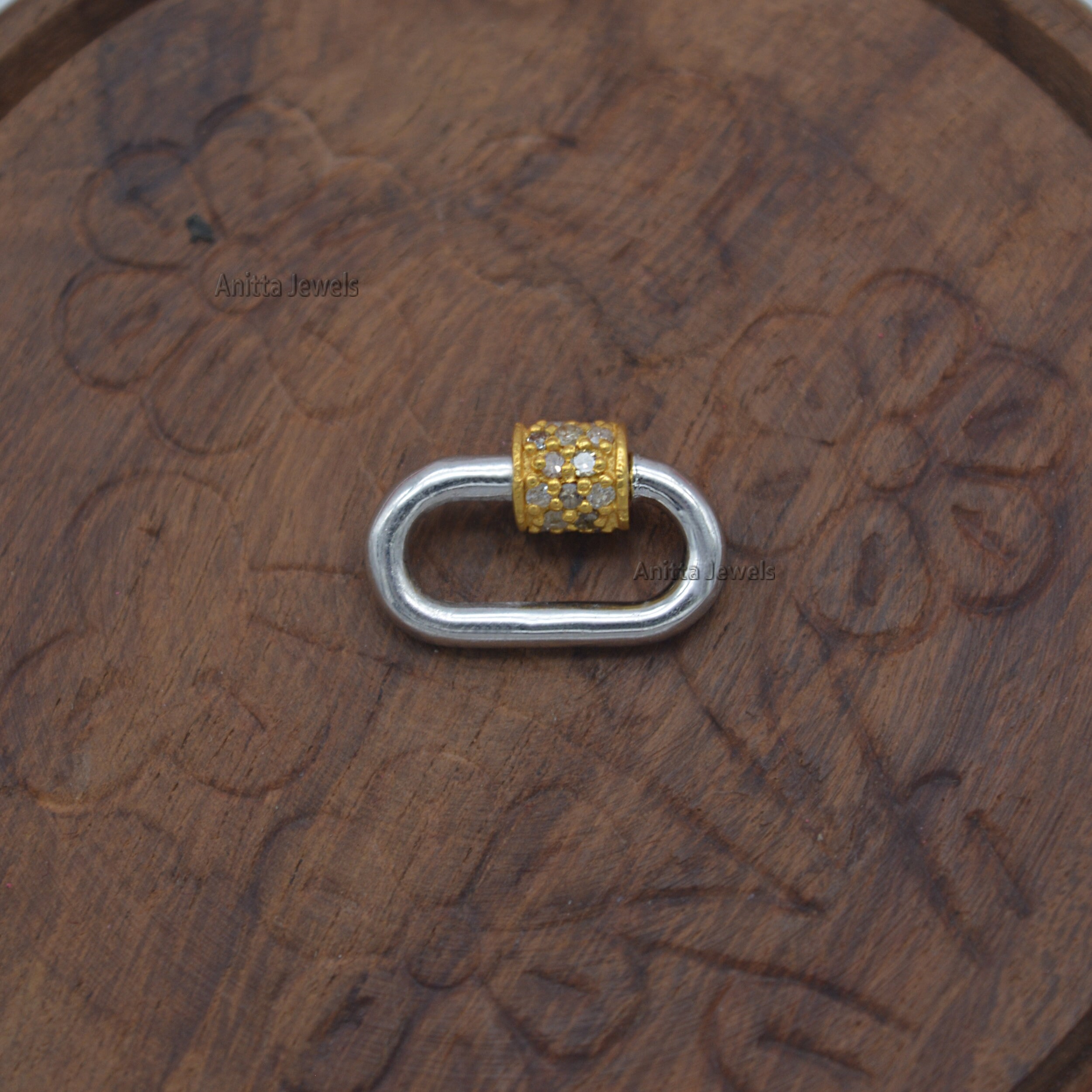 925 Silver Diamond Carabiner Lock: Handmade Oval Pendant - View 3 - Anitta Jewels | SKU: etsy_908548210