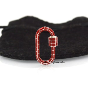14K Gold Emaille Karabiner Verschluss : Handgefertigter Designer Schmuck (30*16 MM) Red