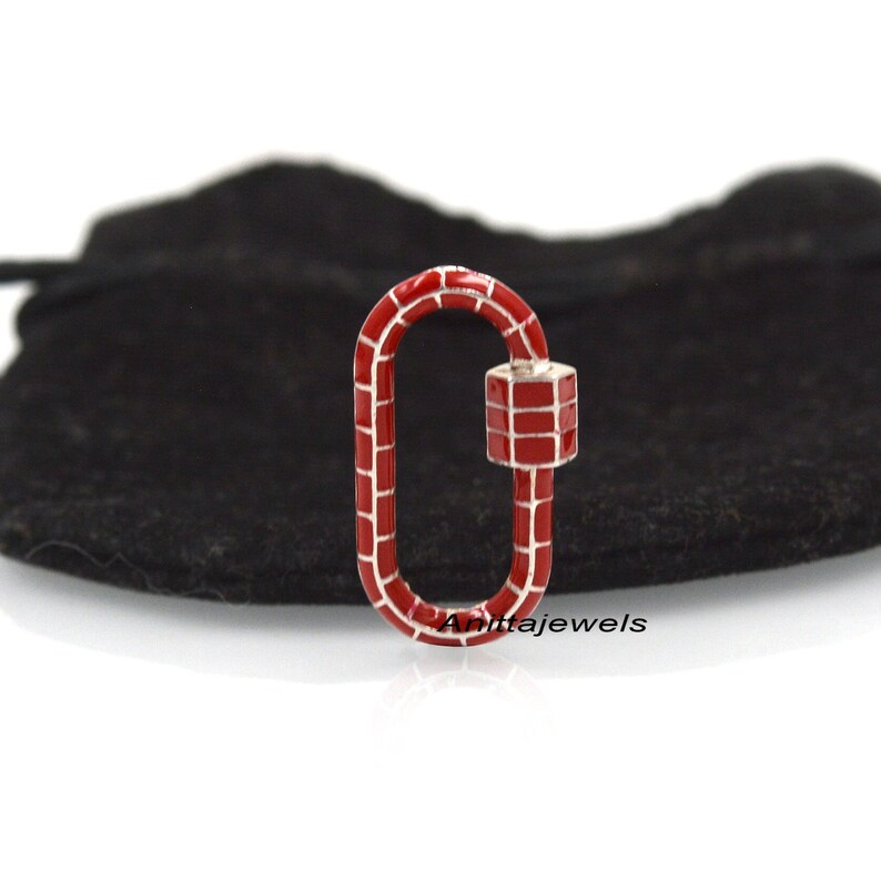 14K Gold Emaille Karabiner Verschluss : Handgefertigter Designer Schmuck (30*16 MM) Red