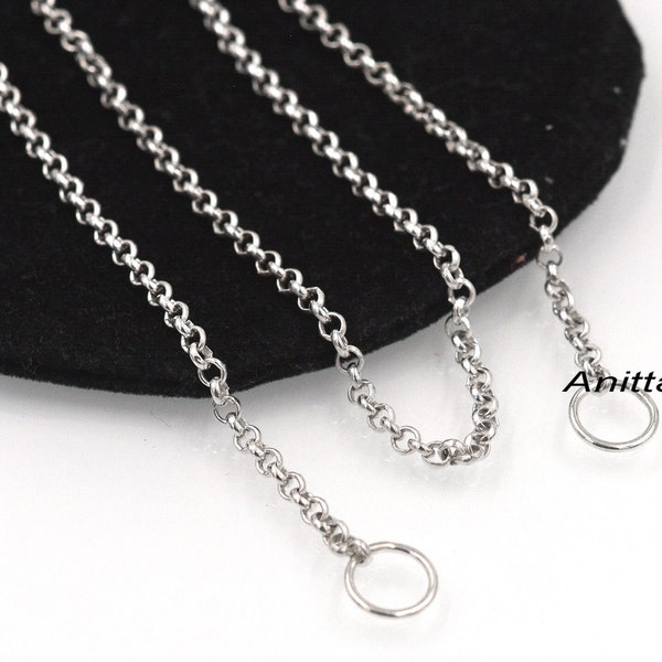 925 Silver Carabiner Rolo Chain Necklace, Shackle Lock Rolo, Round Link Rolo Chain, Padlock Rolo, Rolo Pendant Chain, Rhodium Rolo Necklace