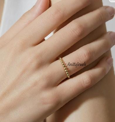 Sterling Silver Beaded Ball Ring: 14k Gold Half Eternity Band - View 2 - Anitta Jewels | SKU: etsy_1754708274