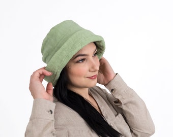 Green linen bucket hat