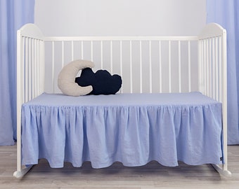Linen crib skirt, gathered linen crib skirt, ruffled bed sheet, linen nursery, baby registry gift, baby room décor