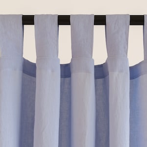 Baby blue tab top washed linen curtain panel