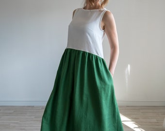 Loose cut, sleeveless linen maxi dress. Linen maternity dress. Sleeveless dress with pockets