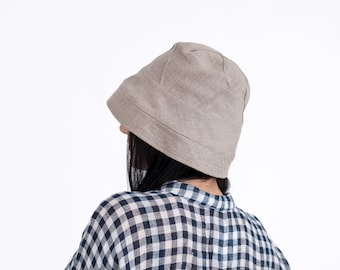 Natural linen bucket hat - Summer linen hat - Heavy linen hat