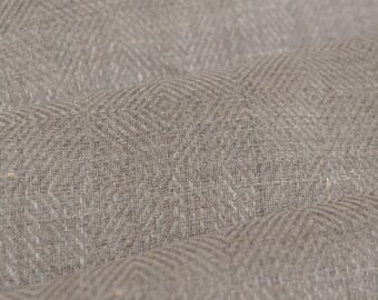 Linen fabric with woven diamond pattern. Not softened linen fabric by meter in natural or white colour. Measured to cut fabric