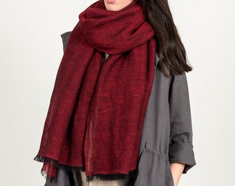 Bufanda de lino rojo - Chal unisex ligero con flecos