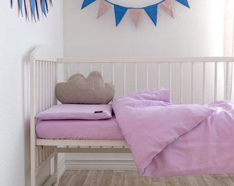 Pink Lavender Linen Baby Bedding Set, Stonewashed Crib Duvet Cover