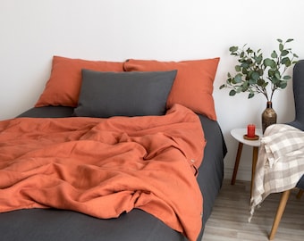 Burnt orange linen BEDDING SET, single bed set. Ready to order