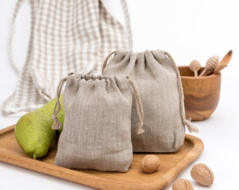 Linen drawstring storage bag, bread, produce or zero waste gift bags