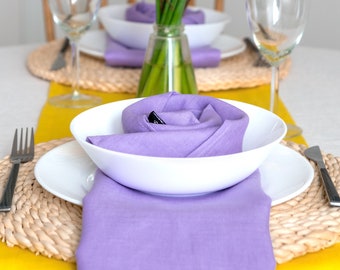 Tovaglioli di lino color lavanda, tovaglioli lavati con pietra ammorbidita, decorazioni per la tavola