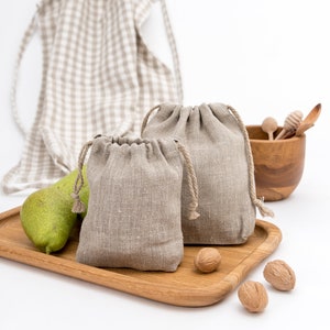 Linen drawstring storage bag, bread, produce or zero waste gift bags