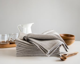 Linen kitchen towels - Sets of 1, 2, 4 - 100% pure linen towel - Linen dish towels - Linen waffle tea towels