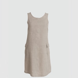 Sleeveless, knee-length linen dress with side pockets zdjęcie 1