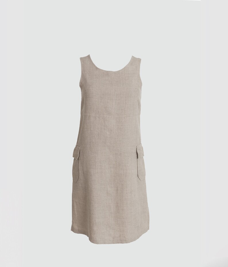 Sleeveless, knee-length linen dress with side pockets zdjęcie 1