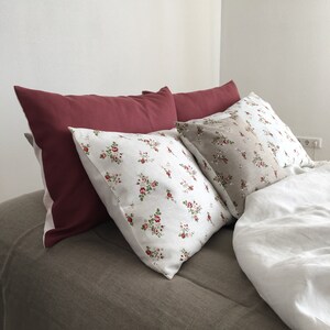 Pure linen contrast pillowcase with rose pattern image 2