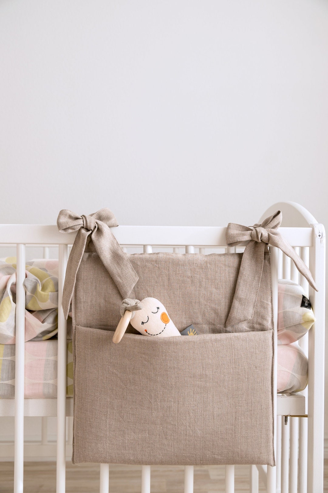 Natural Linen Nursery Crib Organizer, Diaper Bag, Toy Pocket Etsy