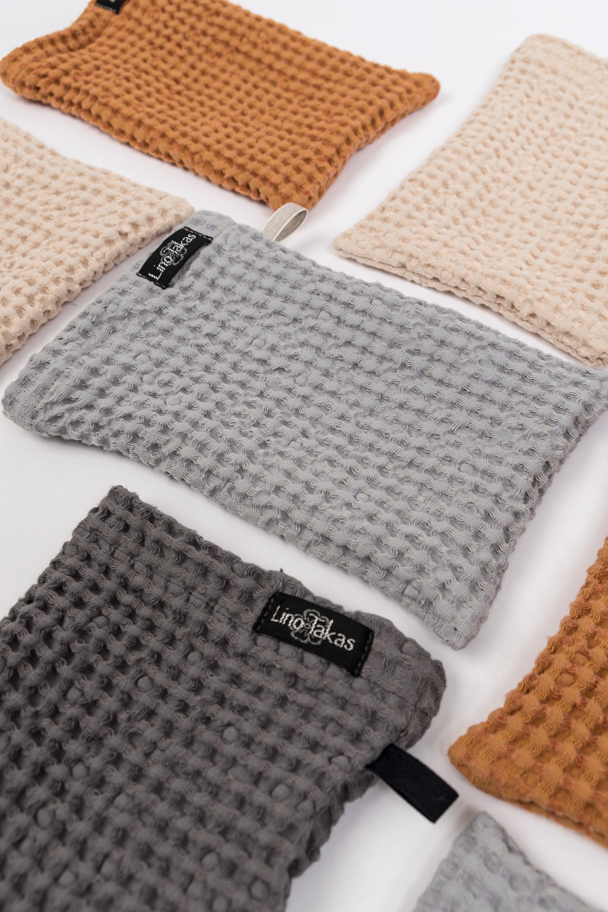 Gant De Toilette En Lin Gaufré Beties - 100% Lin Naturel, Environ 17x20 Cm, Pour Sauna Et Salle De Bain, Lavable 30°C