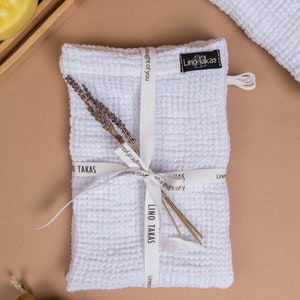 Linen waffle spa glove for face or body, hypoallergenic linen washcloth, linen shower mitten image 10