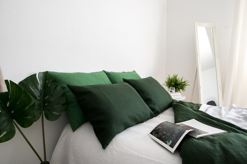 Dark Green Linen Pillowcase. Pillow Sham With Envelope Zipper Etsy