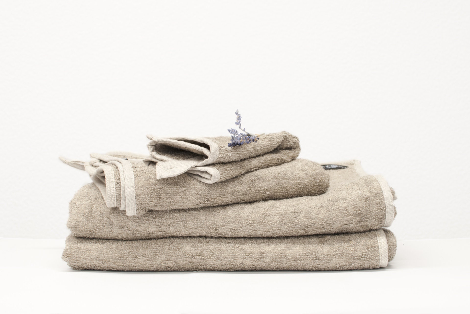 Small linen cotton blend terry hand towels. Natural or off-white linen towels