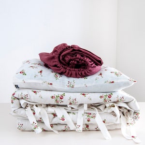 Pure linen contrast pillowcase with rose pattern image 4