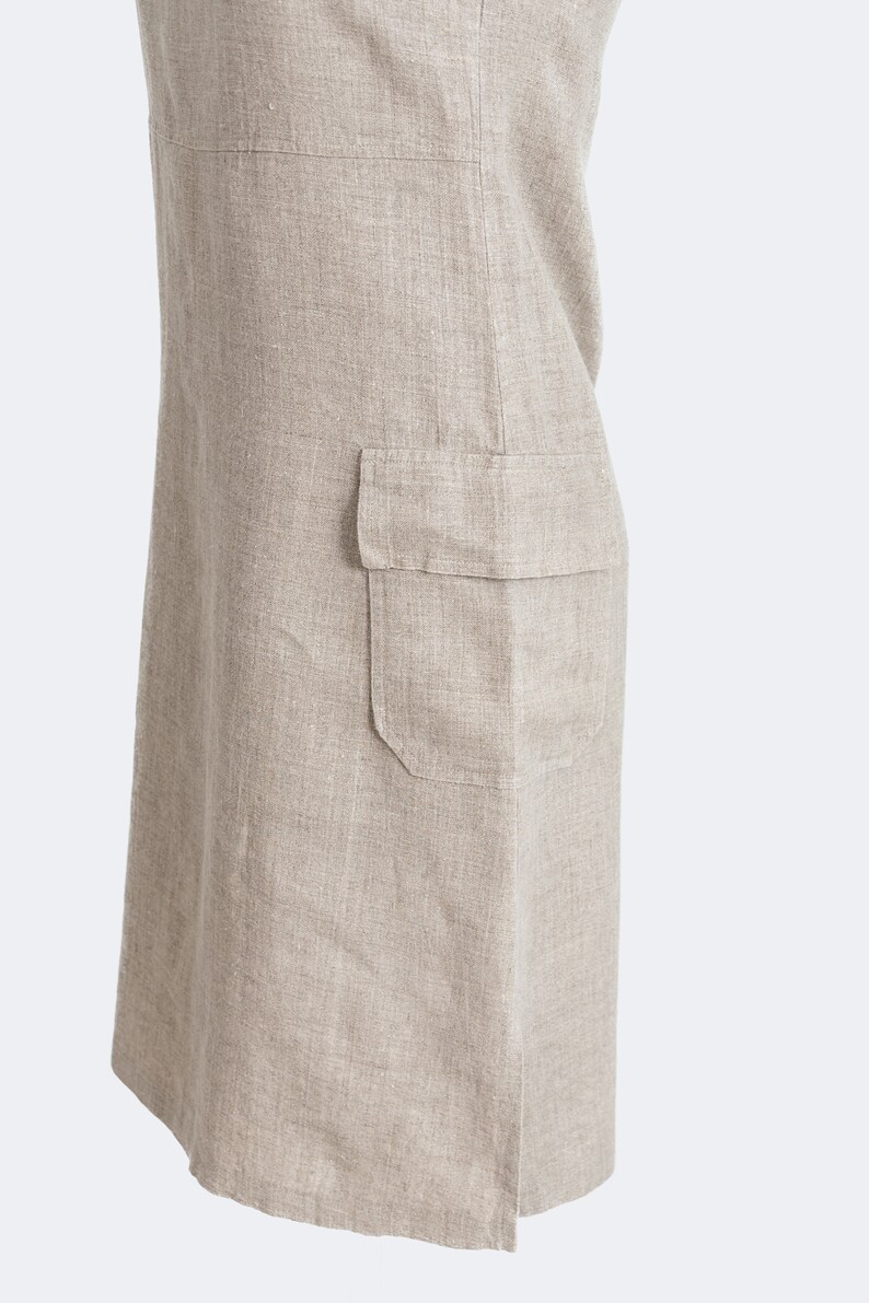 Sleeveless, knee-length linen dress with side pockets zdjęcie 5