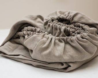 Natural fitted pure washed linen bed sheet with rubber band