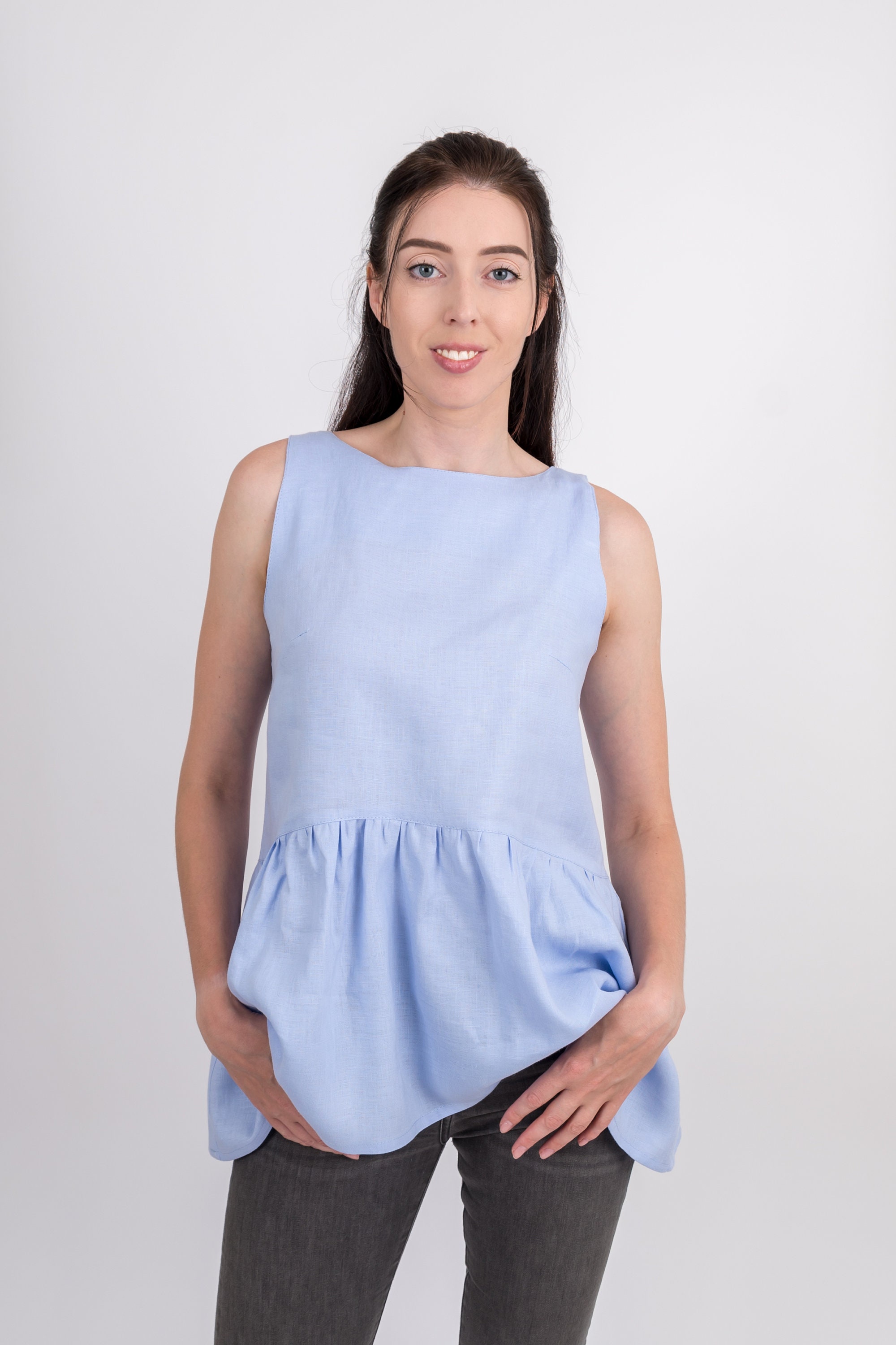 Sleeveless Frill Summer Top. Washed Linen Vest - Etsy