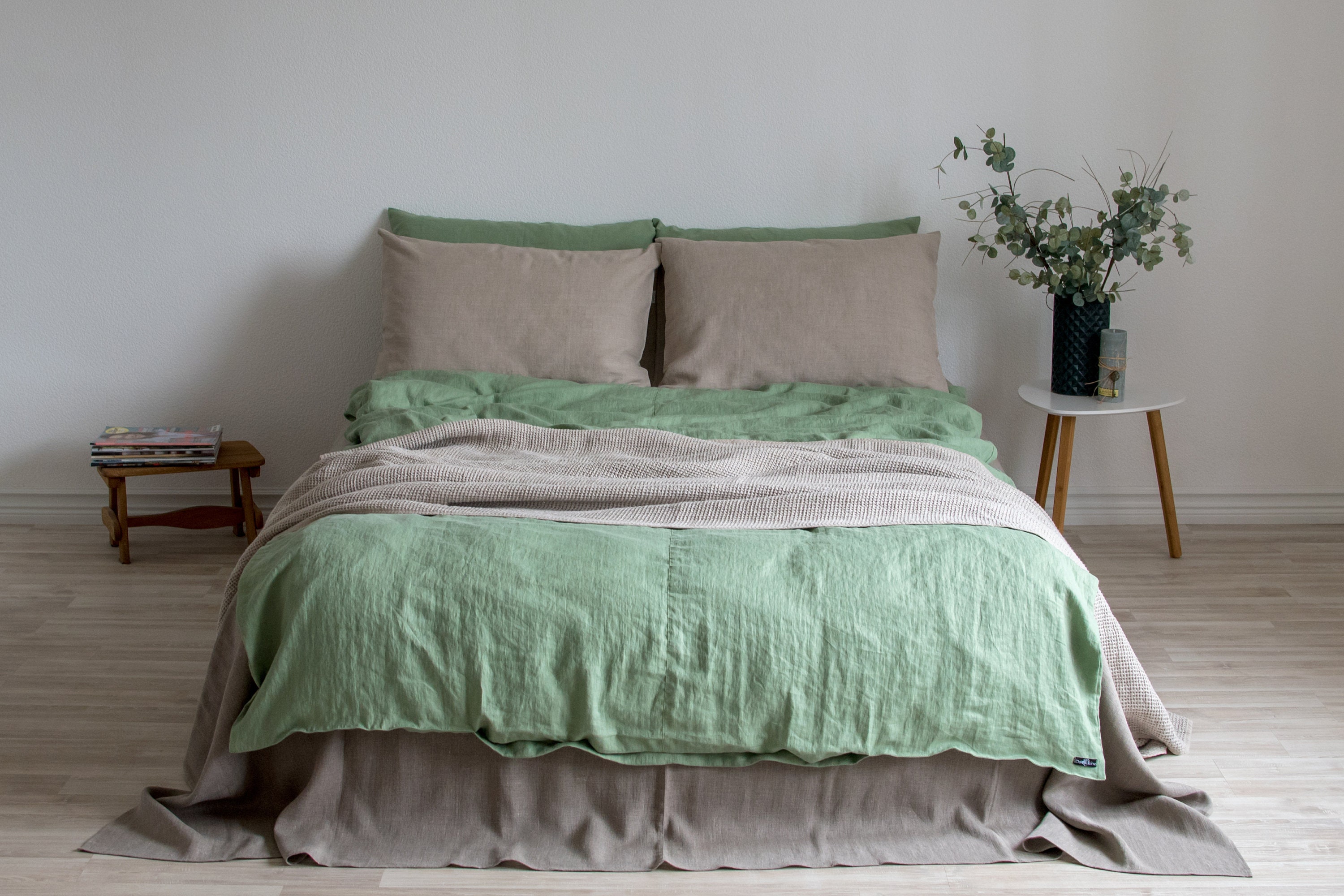 Basil Green Washed Linen Duvet Cover With Buttons 100 Linen Etsy