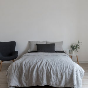 Light Gray Linen Bedding Set, 100% Washed Linen Duvet Cover With ... - Gray Linen Bedding