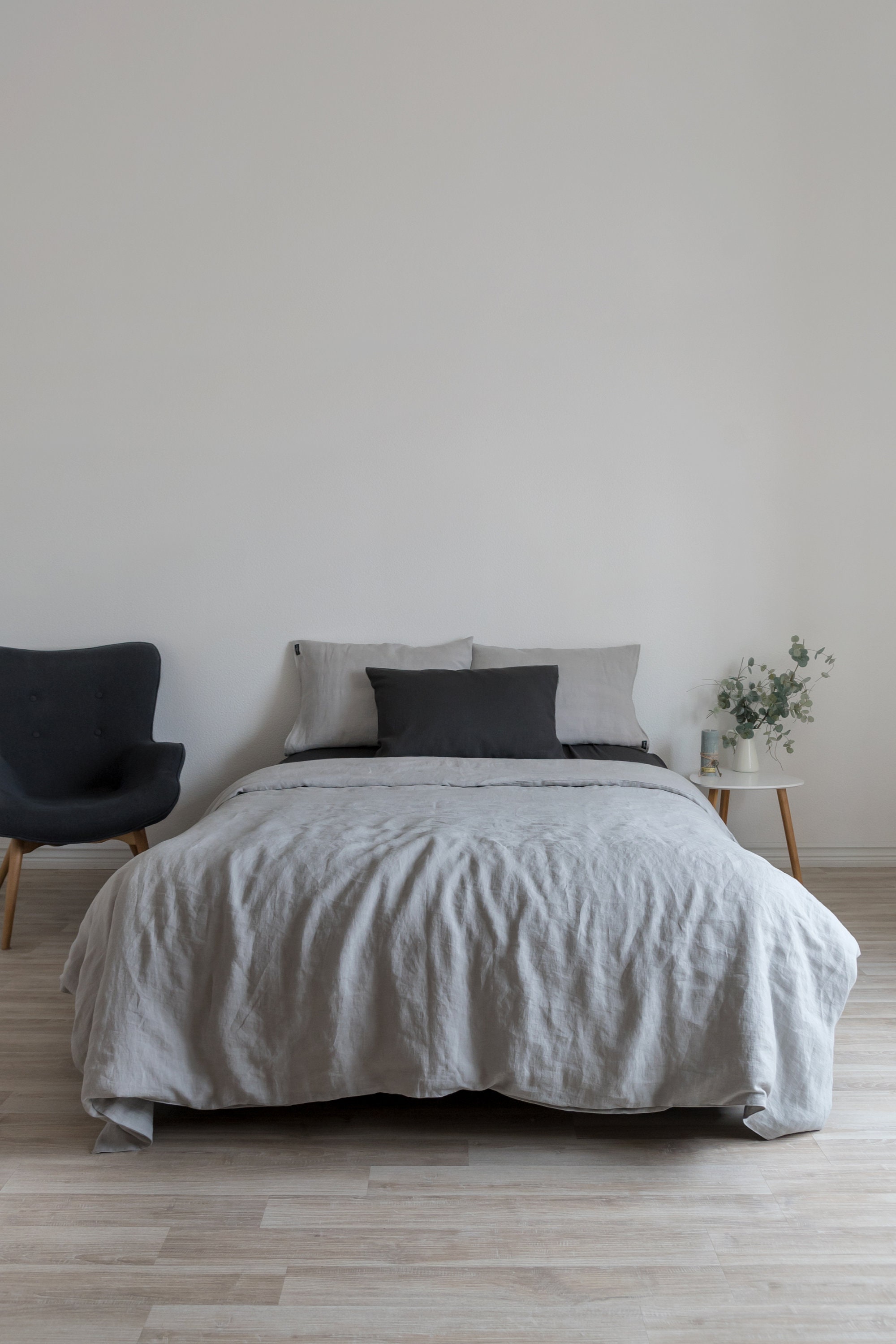Image showcasing Light Gray Linen Bedding Set, 100% Washed Linen Duvet Cover With ...