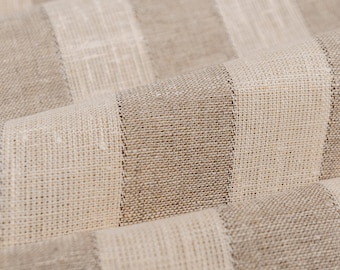 Striped linen fabric. Not softened linen fabric by meter in natural and yellow colour. Measured to cut fabric