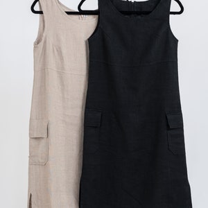 Sleeveless, knee-length linen dress with side pockets zdjęcie 3