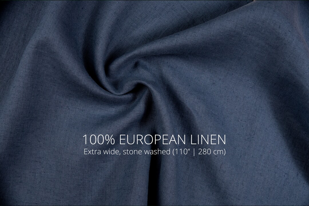 Extra Wide 100% Linen Fabric in Denim Blue. 110 / 280 Cm Washed Linen ...