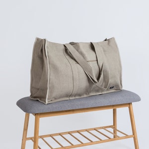 Large linen travel bag, storage bag, shoulder bag, textile shipping bag from linen blend