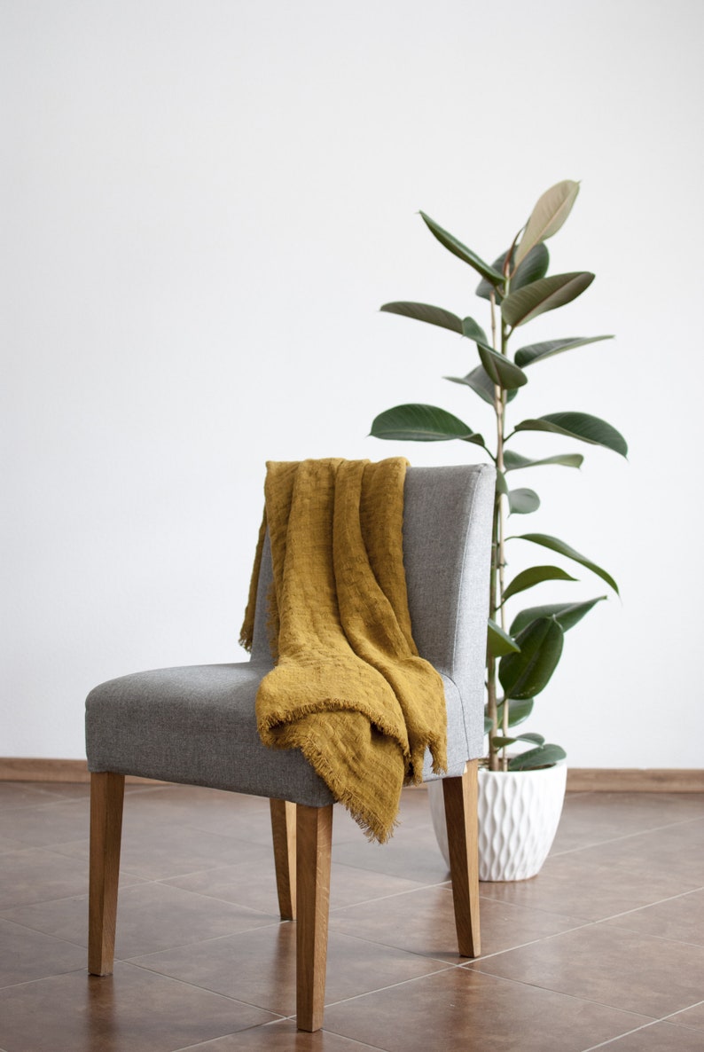 Linen Throw Blanket With Fringe Linen Bed Throw 100 Stone Etsy