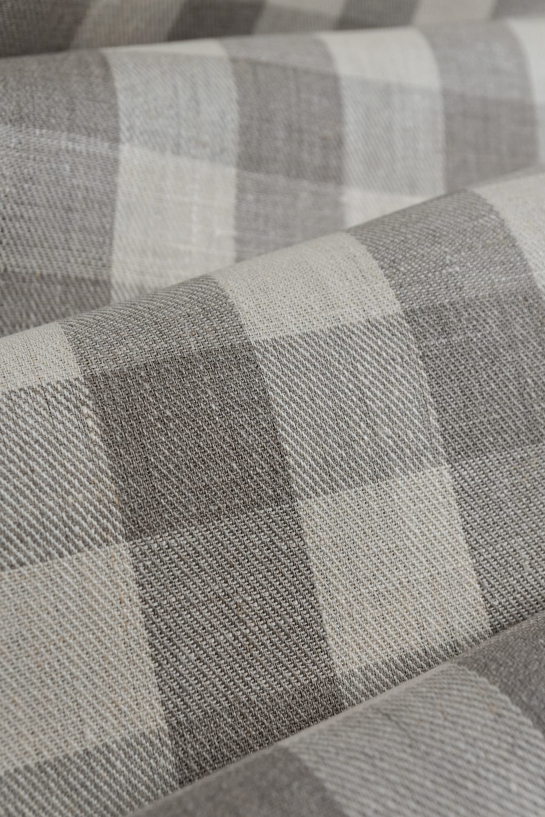 Linen Twill Fabric With Buffalo Check Pattern. Not Softened Linen